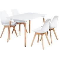 5 Pieces Retro and Modern Scandinavian Dining Set - a Halo White Dining Table & White Dining Chairs Set of 4