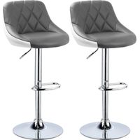 WOLTU Design 2 farbig Barhocker mit Griff , 2er Set , stufenlose Höhenverstellung , verchromter Stahl , Antirutschgummi , pflegeleichter Kunstleder , gut gepolsterte Sitzfläche , Grau+weiß