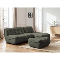 BOBOCHIC - Canapé d'angle fixe modulable SERENA tissu chiné avec pouf Vert