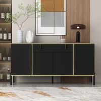 Sideboard 160 cm mit 1 großen Schublade,Kommodeschrank mit 5 Füßen,4-türige Buffetschrak,schwarzes Sideboard für Wohnzimmer,Esszimmer,Schlafzimmer,Schwarz und Gold 160 x 40 x 80 cm