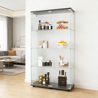 Vitrine en Verre pour Collection, Armoire de Collection Moderne à 4 Couches avec 2 Portes, Meuble Vitrine Verre avec LED, pour Chambre, Salon, 80.5x36.3x164.3cm, Noir
