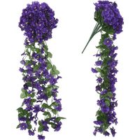 Guirlande de fleurs artificielles suspendues, lierre, surfinia, cascade - violet