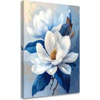 Tableau Moderne, Magnolia blanc sur fond bleu intense,70x100