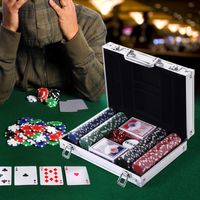 Valise de Poker Professionnelle en Aluminium, Set de Poker avec 200 Fiches et 2 Jeux de Cartes pour Texas Hold'em et Blackjack