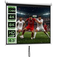 HOMCOM pantalla de proyector manual 100 pulgadas, pantalla de proyección, formato 4:3/16:9, para interior y exterior, cine en casa, oficina, blanco