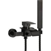 EVERSTEIN Badewannenarmatur Wasserfall Wandmontage Handbrause Wannenarmatur: Schwarz Matt Aufputz Armatur Badewanne mit Wasserfall-Wanneneinlauf, Handbrause G1/2 Modern Sanitär Renovierung Design Set