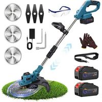 Débroussailleuse Batterie 21V - Coupe Bordure Electrique avec Longueur Réglable - 2 Batteries et 6 Lames - pour Jardin et Pelouses