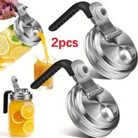 Deux couvercles de bocaux Mason en acier inoxydable avec poignées, sortie de liquide inversée antidérapante de 86 mm.