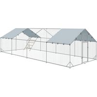 Hühnerstall, Freilaufgehege für Hühner, mit UV-beständiger Plane, Stahlgitter, Futterautomat, für 24-30 Hühner