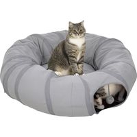Tunnel pour chat intérieur rond tunnel avec lit et coussin. pliable. avec trous pour balles et judas. Ø 90 x 27 cm gris