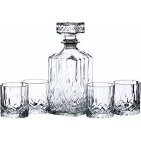 BarCraft Set de gift de glass and decanter de whisky, set de 5 pieces de cut glass, decanter de 900 ml with stopper de silicone and 4 glasses, 26 x 10 x 24 cm, Kristall