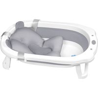 AUFUN Baignoire bébé pliable, baignoire bébé ergonomique avec pieds antidérapants pour bébés et nouveau-nés, avec coussin de siège de bain, baignoire pliante, peu encombrante (Gris + Coussin de bain)