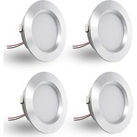 Set mit 4 12V 3W LED-Einbaustrahlern, flache LED-Einbaustrahler, für 55-58mm und 14mm Montagelöcher, 12V IP44 dimmbare Deckenstrahler, Einbaustrahler für Möbel (silber, warmweiß 3000K)