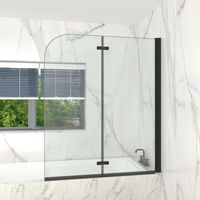 T&K Black 180° Pivot Bath Screen Bifold 1200x1400mm-2 Section Folding Shower Screen, 5mm Toughened Double-sided Easy Clean Glass