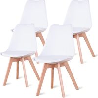 Wokaka Lot de 4 chaises de salle a manger - Coussin de siège en cuir-Scandinave(Blanc)