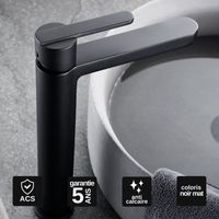 Robinet Mitigeur Lavabo Salle de Bain noir mat – Bec Haut Anti-Calcaire – Design moderne - ROMA IMEX