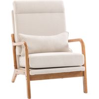 Fauteuil salon. fauteuil d'appoint rembourré en lin avec large assise. support lombaire. haut dossier. 64x86x93cm. crème