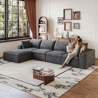 Canapé Modulaire Compressé 4 Places avec Pouf 340 cm en Velours Côtelé,Confort Double Couche,Sans Assemblage pour Salon,Gris Foncé