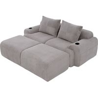 Modulares Cordsofa für 2 Personen (mit 2 Hockern), frei kombinierbar, inklusive Getränkehalter und seitlicher Aufbewahrungstasche, ideal für Wohnzimmer, Familienzimmer und weitere Räume.khaki.Hellgrau