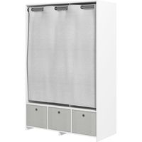 Armario, mueble de almacenamiento con barra para cortina, 3 cajones de tela extraíbles, 105 x 48 x 160 cm, blanco