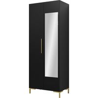 Armoire Nomal I, Noir + Doré, 196x74x44cm, Portes d'armoire: Avec des charnières, Nombre d'étagères: 2