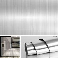 60 cm x 2 m große, selbstklebende Edelstahl-Tapete mit gebürsteter Nickeloptik, selbstklebende Folie für Küchenmöbel, Fliesenspiegel, Kühlschrank, Geschirrspüler, Spüle, abnehmbar, wasser- und ölbestä