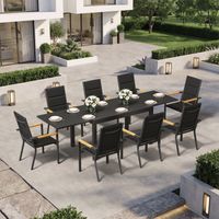 Ensemble Table Chaise Jardin 8 personnes,Table Jardin Chaise en Aluminium,8 Chaises Jardin Accoudoirs Imitation Bois et 1 Table Jardin Extensible (130/260 cm),Imperméable, Antirouille,Tout Temps,Gris