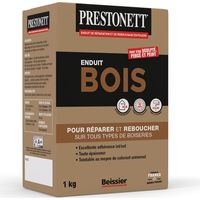Prestonett – Enduit de rebouchage bois en poudre 1kg – Pour intérieur et extérieur – Excellente adhérence et finition mate – Ponçable et teintable