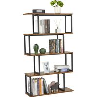 Meerveil Libreria a forma di S, Scaffale Portaoggetti, Libreria a 4 Ripiani, Libreria in Stile Industriale, con Struttura in Metallo, 76 x 24 x127.5cm, per Soggiorno e Ufficio, Marrone