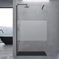 doporro Box Doccia Walk-In 100x200cm, Parete Doccia Anticalcare in Vetro Parzialmente Smerigliato 10mm con Braccio Sostegno Telescopico in Acciaio Nero MMBR3