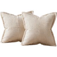 Lot de 2 Housse Coussin Canapé 40x40 Taie Oreiller en Velours Côtelé Beige à Motif Croisé Decoration Chambre Salon de Jardin Fauteuil Chaise Lit