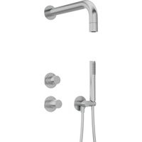 Ensemble de mitigeur de douche encastré vertical avec douchette et pomme de douche fixe en acier brossé - Hexo