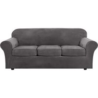 Moderner, plüschiger Sofabezug aus Samt, 4-teilig, hochelastisch, Couchbezug, Möbelsofabezug, passgenau, luxuriöser, dicker Samtsofabezug für 3-Kissen-Couch, maschinenwaschbar (Sofa, Grau)