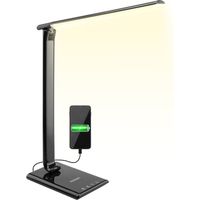 Monzana – Lampe de bureau LED tactile 12W – 5 niveaux de luminosité – 3 couleurs de lumière – Port USB pour recharge – Design noir moderne