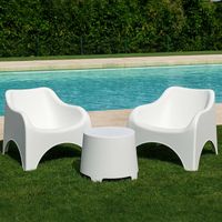 Dmora – Salon de jardin blanc 2 places – Fauteuils 79.5x81h76 cm – Table 46x40h38 cm – Structure en plastique facile à entretenir