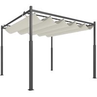 Pergola de jardin 3x3m avec toit rétractable et fixation magnétique, protection UV30+, poteaux et crochets en métal, couleur crème