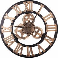 Large Vintage Style Round Metal Wall Clock Silent Non Ticking Battery Operated 45cm Black Roman Numerals Living Room Bedroom Kitchen Decor Gold Clock MUMU