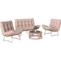 Gartenmöbel Set 4-teilig Polyrattan Lounge-Set mit Zweisitzer 2 Sessel Glastisch Breitem & Tiefem Sitz Dicke Kissen