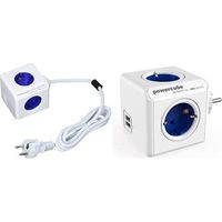 PowerCube 1402BL/DEEUPC Extended 4-Power Strip, 1,5 Meter Kabel, 2 USB und Table Top Stand Kit, Blau, 250 V + Allocacoc Original USB