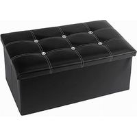 Pouff Puff Pouf Contenitore Imbottito Portaoggetti Nero Strass 76x38x35 Cm 79437