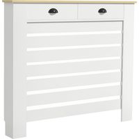 HOMCOM cubre radiadores con 2 cajones, cubreradiador de MDF, cubierta para radiador, diseño moderno de listones, 111x19x95,5 cm, blanco
