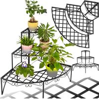 Étagère pour plantes droite 3 niveaux ornements peinture époxy noire
