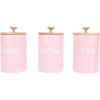 boîte de rangement-Boîte de Stockage Trio en Métal Vintage avec Bouchon en Bois - Jarres Airtight pour Thé, Café et Sucre