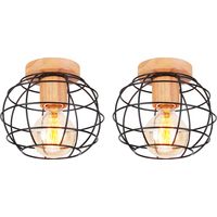 (2X) Plafones De Interior Lámparas Techo Moderna Plafones De Jaula De Madera De Metal Lampara Techo Retro Negro Para Dormitorio Cocina Sala De Estar
