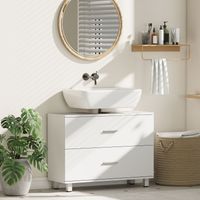 Meuble Bas de Lavabo avec 2 Tiroirs Style Moderne pour Lavabo sans Pied 80x30x60 cm Blanc