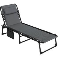 Chaise longue de jardin, chaise longue avec coussins et poches latérales, chaise longue de jardin, chaise longue de piscine, chaise longue rembourrée, grise.