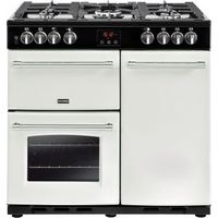 Piano de cuisson gaz 90 cm – 5 foyers dont foyer wok 4000W – 3 fours avec chaleur tournante – Nettoyage facile émail Pristine – Blanc – Stoves