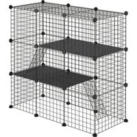 Jaula para Animales Pequeños 31 Paneles Parque Mascotas Gatitos Conejos Chinchillas 105x45x105 cm Noir