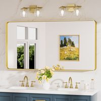 Keonjinn Wandspiegel mit Robust Gehärtetem Glas, 120x60cm Badezimmerspiegel mit Alurahmen, Rechteckiger Badspiegel Vertikal und Horizontal möglich, Gebürstet Gold