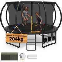 Trampoline extérieur ø 427 cm, capacité de charge 204kg, trampoline de jardin robuste pour enfants et adultes, avec panier de basket, sac de rangement, couverture de protection, échelle